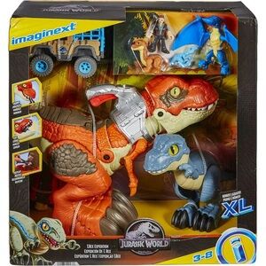 Imaginext Jurassic World T. rex Expedition Dinosaur Toy and Vehicle, 7-Piece Set